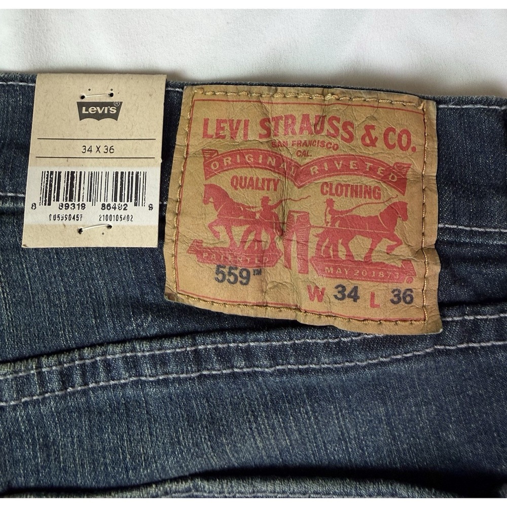 Levis 559 Relaxed Straight Jeans Mens 34x36 Dark Wash Blue Denim Pants 6042 - Picture 3 of 10